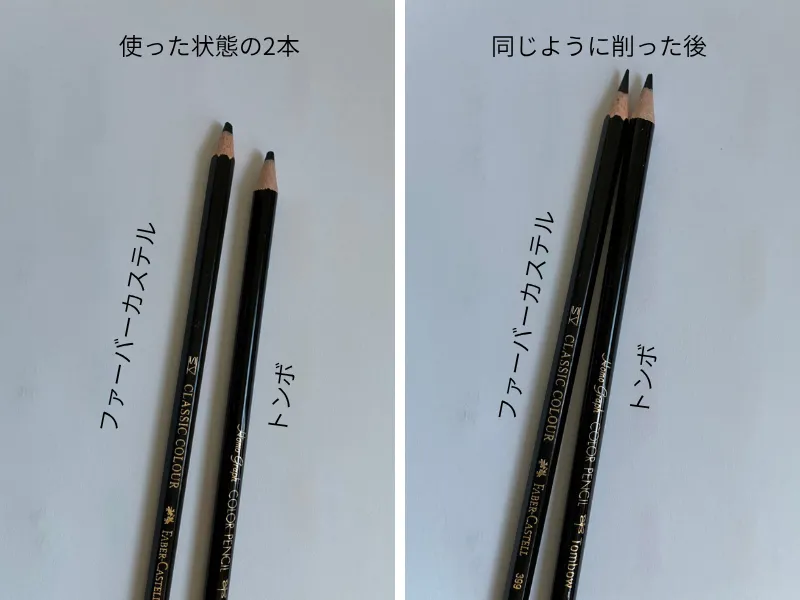 色鉛筆を削る前と後の比較画像